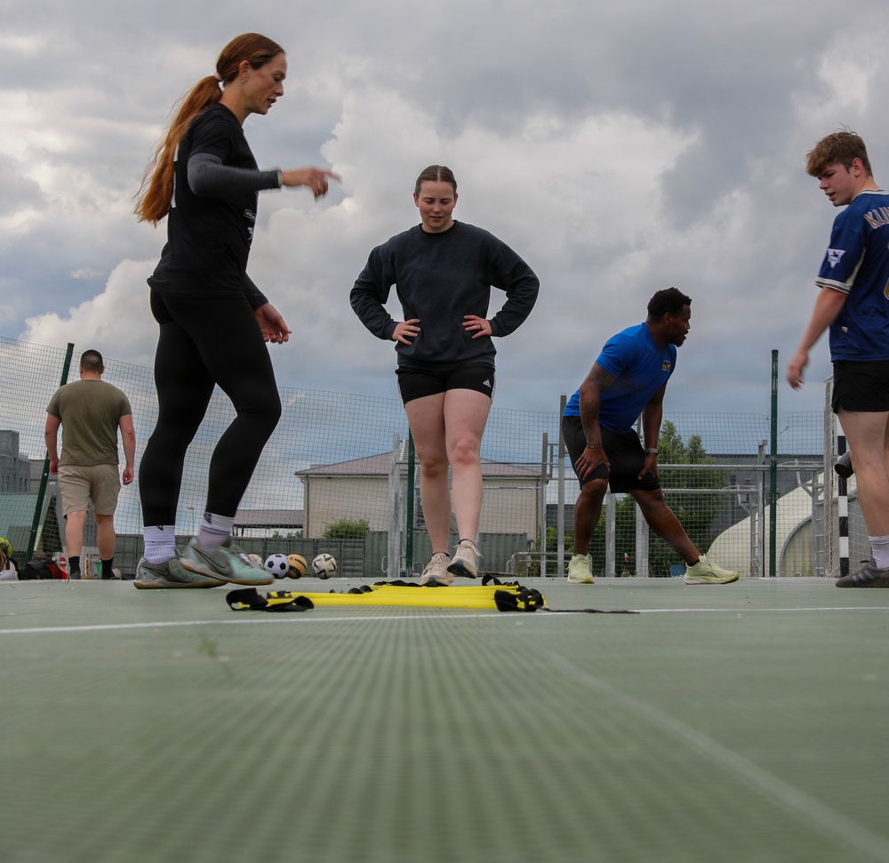 U.S. and U.K. soldiers participate in Armed Forces Entertainment All-Star Soccer Tour