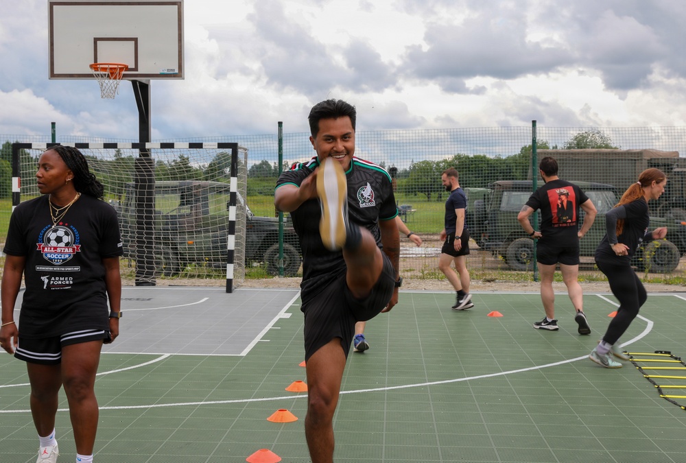 U.S. and U.K. soldiers participate in Armed Forces Entertainment All-Star Soccer Tour