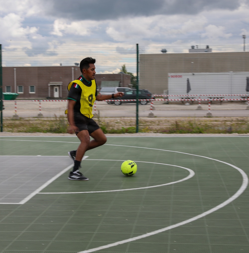 U.S. and U.K. soldiers participate in Armed Forces Entertainment All-Star Soccer Tour
