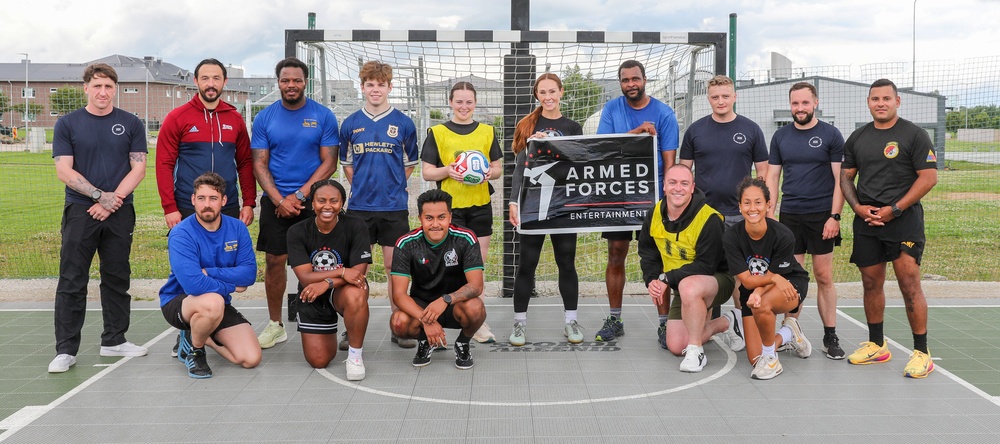 U.S. and U.K. soldiers participate in Armed Forces Entertainment All-Star Soccer Tour