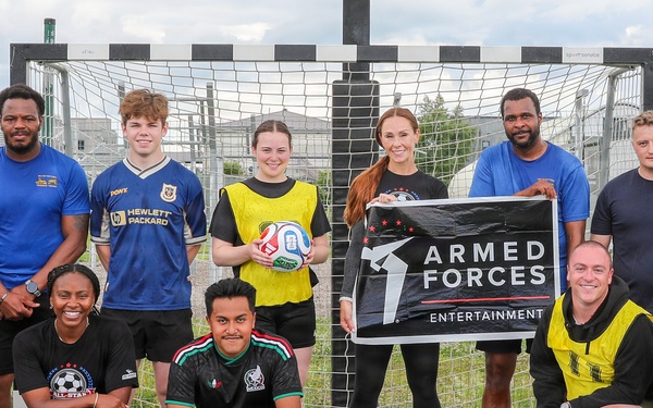 U.S. and U.K. soldiers participate in Armed Forces Entertainment All-Star Soccer Tour