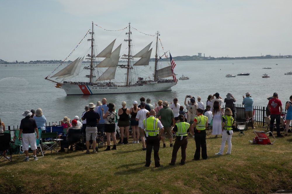 U.S. Coast Guard Barque Eagle (WIX 327) participates in the Sail250 Boston Parade of Sail
