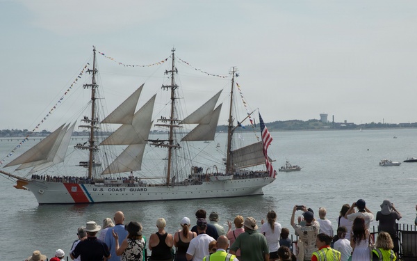 U.S. Coast Guard Barque Eagle (WIX 327) participates in the Sail250 Boston Parade of Sail