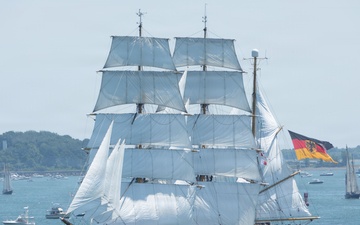 The German Navy training ship Gorch Fock participates in the Sail250 Boston Parade of Sail