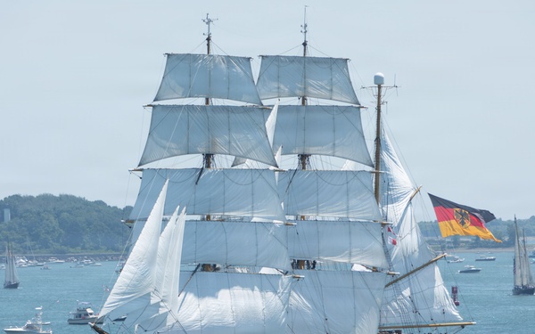 The German Navy training ship Gorch Fock participates in the Sail250 Boston Parade of Sail