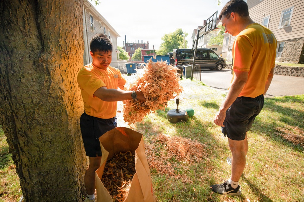 USS Arlington Sailors Gather Leaves at Sail250 Boston COMREL