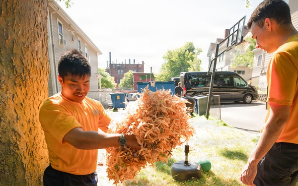 USS Arlington Sailors Gather Leaves at Sail250 Boston COMREL