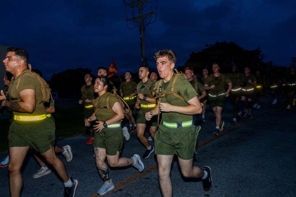 III Marine Expeditionary Force Information Group Marines participate in motivational run