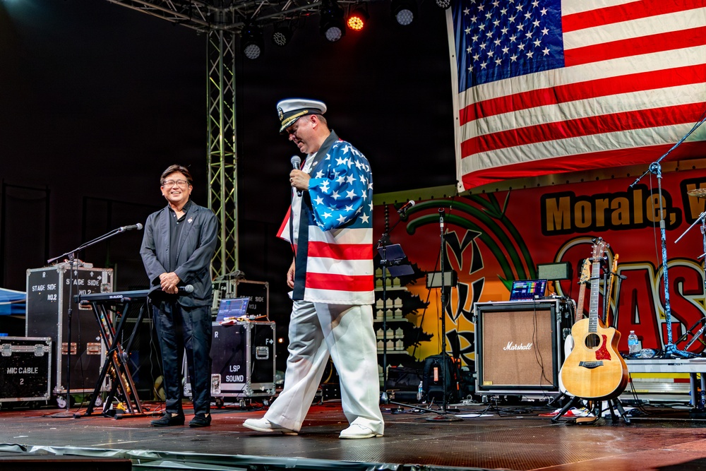 Capt. Michael Fontaine delivers closing remarks during Independence Day celebration