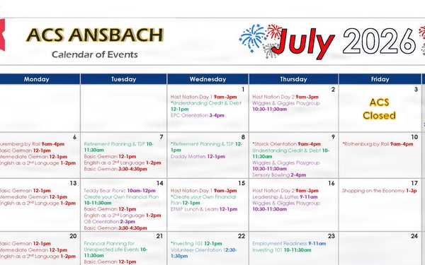 USAG Ansbach ACS July 2026 Calendar