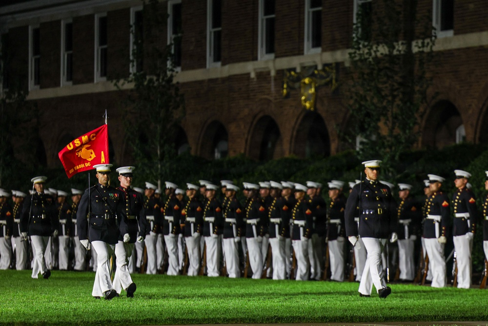Lt. Gen. James H. Adams III hosts director of CIA at Marine Barracks Washington Evening Parade