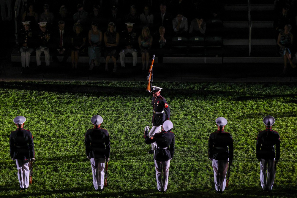 Lt. Gen. James H. Adams III hosts director of CIA at Marine Barracks Washington Evening Parade