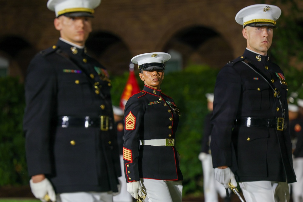 Lt. Gen. James H. Adams III hosts director of CIA at Marine Barracks Washington Evening Parade