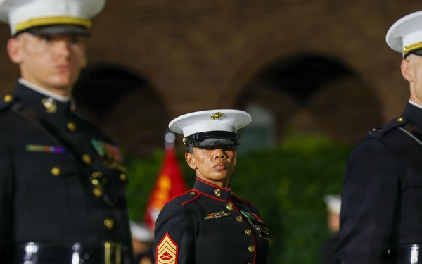 Lt. Gen. James H. Adams III hosts director of CIA at Marine Barracks Washington Evening Parade