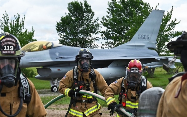 119th Wing Firefighters Return from a Simulated F-16 Fire