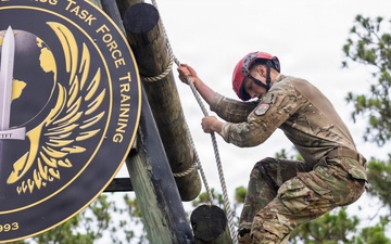 Utah Guardsman completes an obstacle course during Army National Guard 2026 Best Warrior Competition