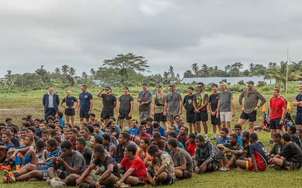 USCGC Harriet Lane crewmembers meet with Fijian students during Operation Blue Pacific patrol