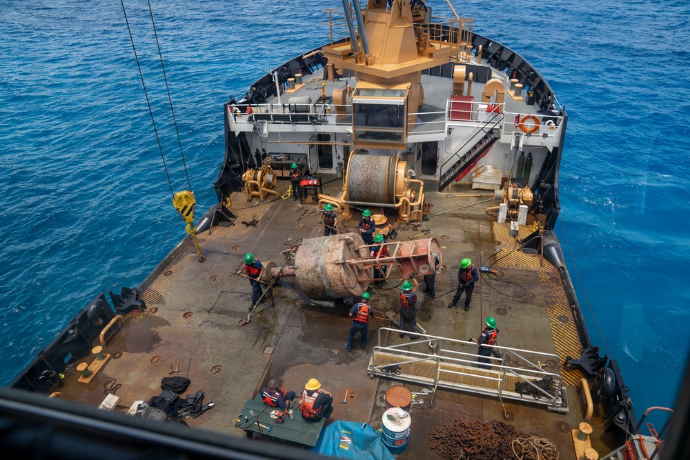 Partner nations participate in a buoy restoration project during RIMPAC 26