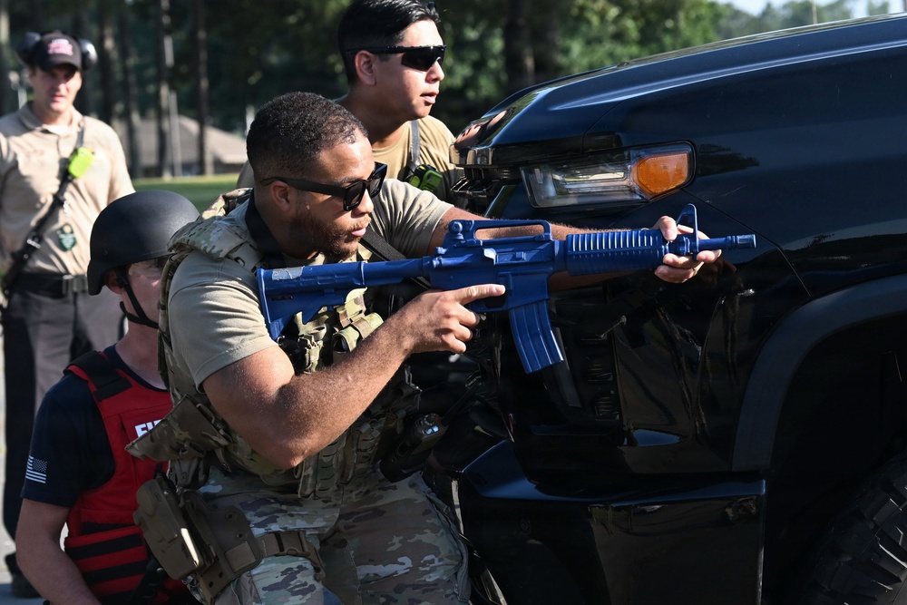 19th Combat Air Base Squadron, 19th Security Forces Squadron, and 19th Civil Engineering Squadron come together for an active-shooter exercise