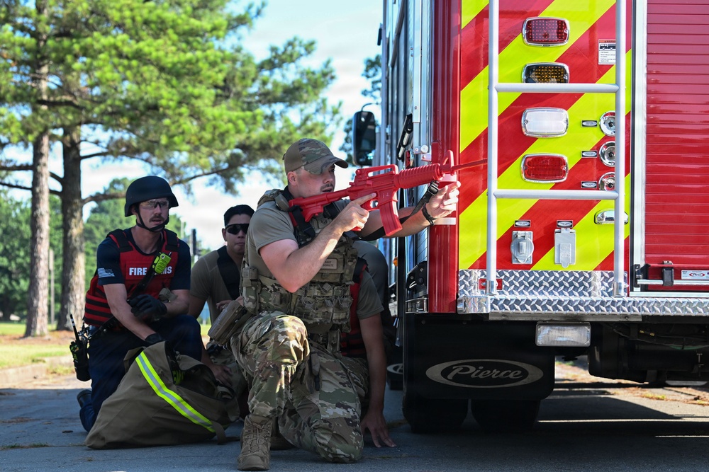 19th Combat Air Base Squadron, 19th Security Forces Squadron, and 19th Civil Engineering Squadron come together for an active-shooter exercise