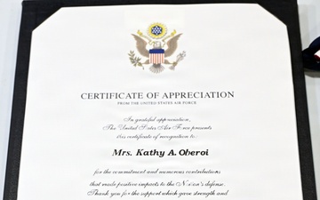 Col. Oberoi Retirement Ceremony - July 11, 2026 - Spouse Appreciation Certificate