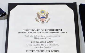 Col. Oberoi Retirement Ceremony - July 11, 2026 - Certificate