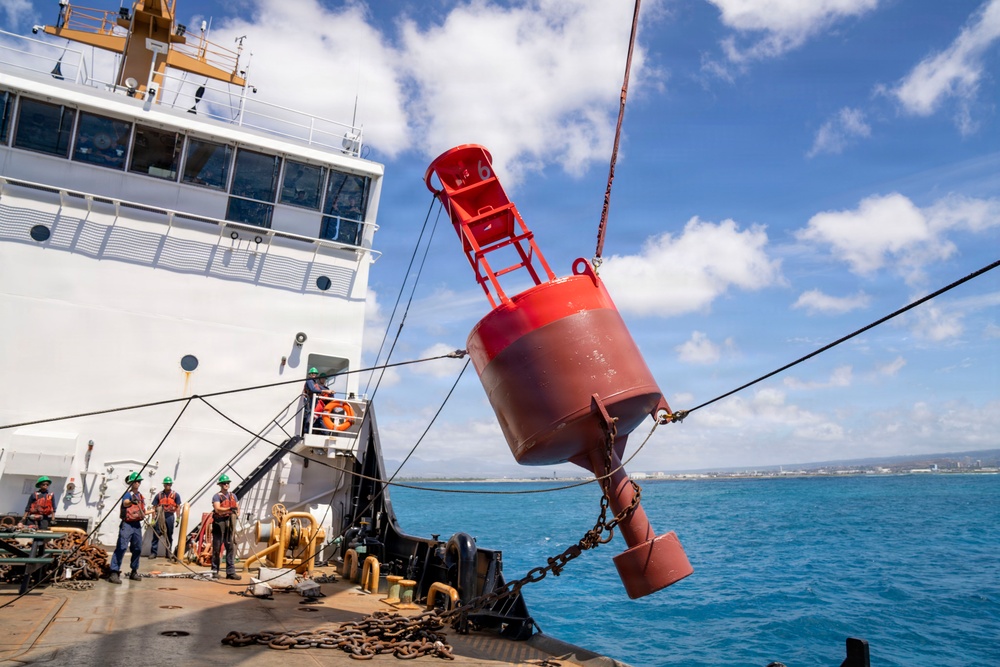 Partner nations participate in a buoy restoration project during RIMPAC 26