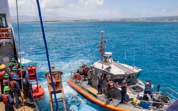 Partner nations participate in a buoy restoration project during RIMPAC 26