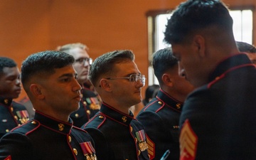 Inaugural Marine Corps Air Station Iwakuni Sergeants Course Completes Dress Blues Inspection