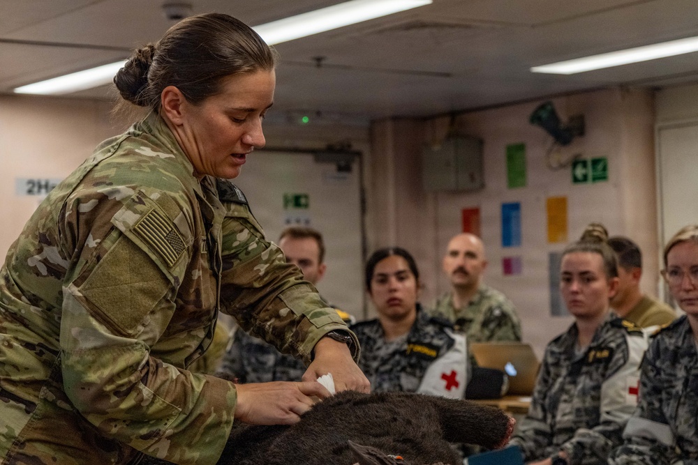 Pacific Partnership 2026 veterinarian conducts canine TCCC training aboard Royal Australian Navy HMAS Choules (L100)