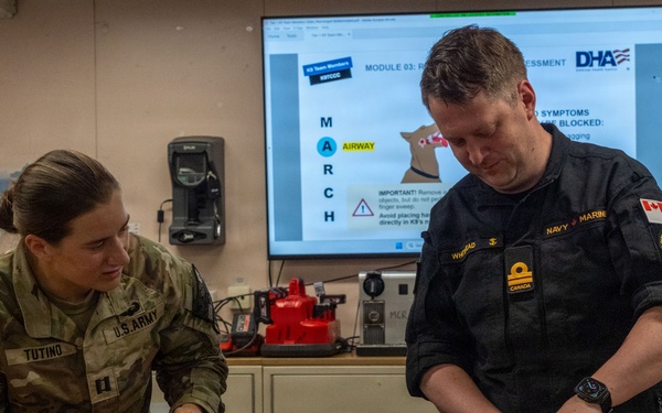 Pacific Partnership 2026 veterinarian conducts canine TCCC training aboard Royal Australian Navy HMAS Choules (L100)