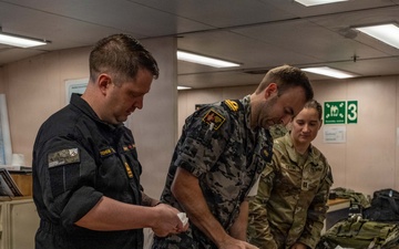 Pacific Partnership 2026 veterinarian conducts canine TCCC training aboard Royal Australian Navy HMAS Choules (L100)