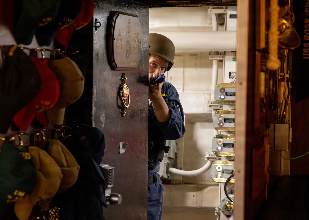 U.S. Navy Sailor Conducts Security Drill Aboard USS Ross