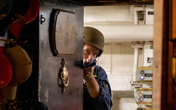 U.S. Navy Sailor Conducts Security Drill Aboard USS Ross
