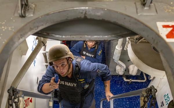 U.S. Navy Sailors Conduct Shipboard Security Drill