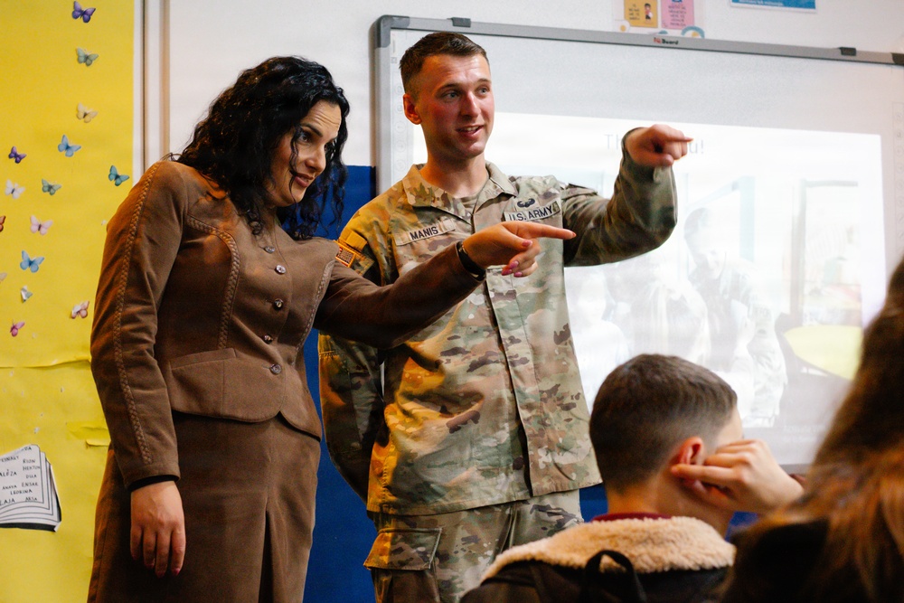 KFOR Soldiers engage students during outreach in Gjilan