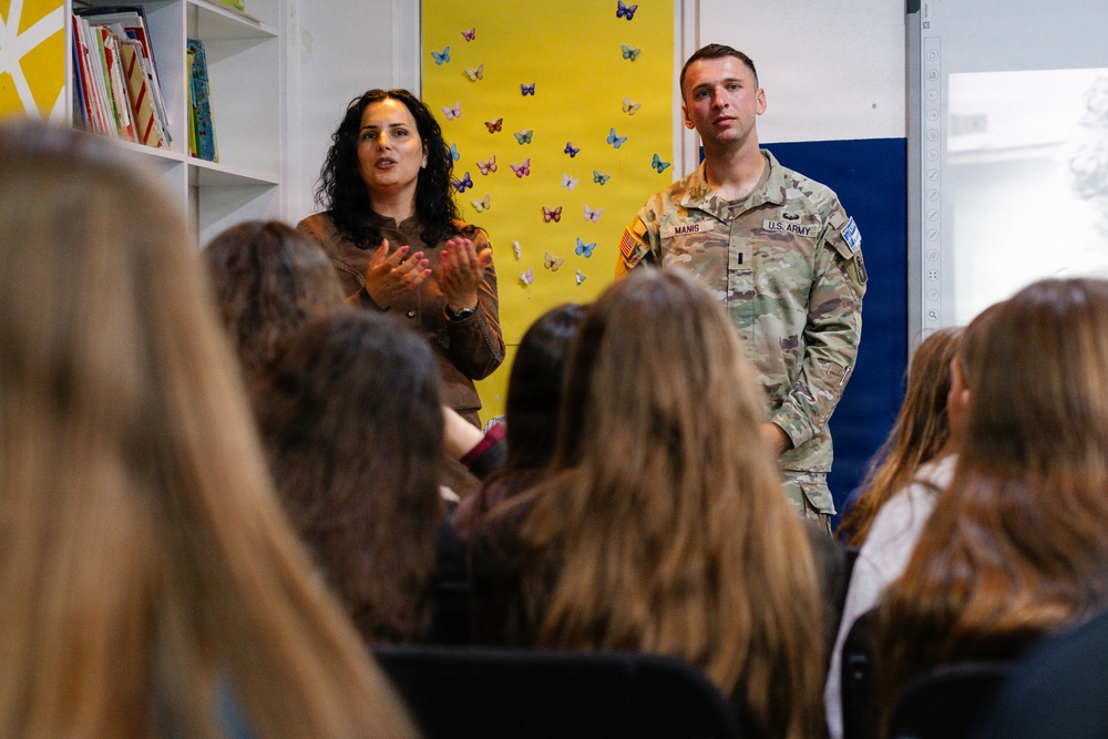 KFOR Soldiers engage students during outreach in Gjilan