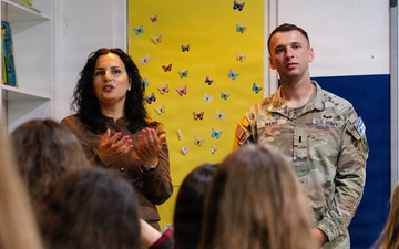 KFOR Soldiers engage students during outreach in Gjilan