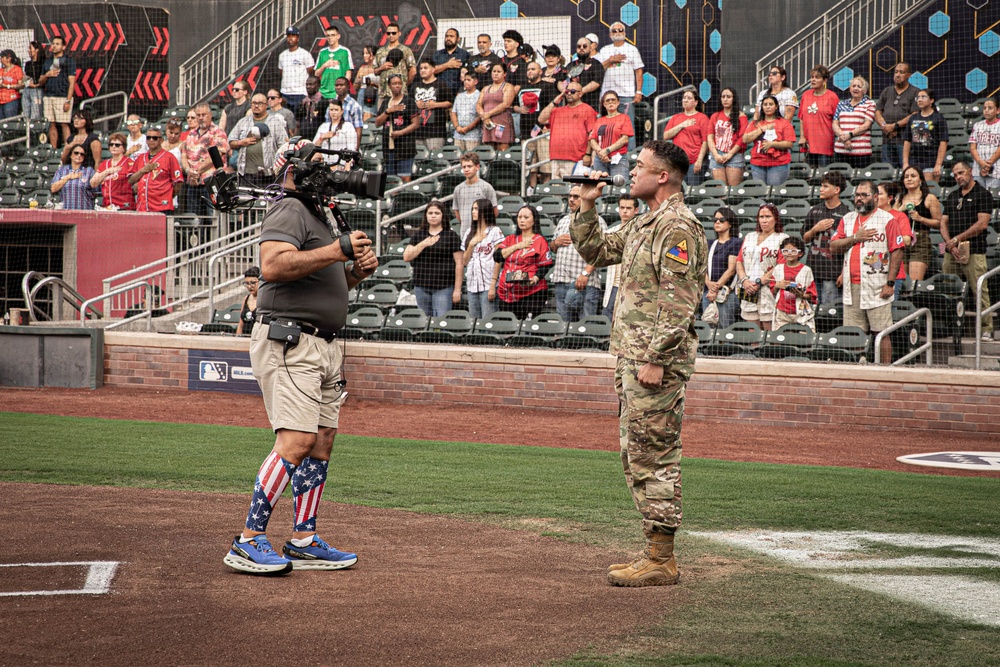 1st Armored Division Band opens game with the National Anthem