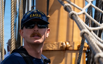 US Coast Guard Cutter Eagle Sails into Boston during Sail250