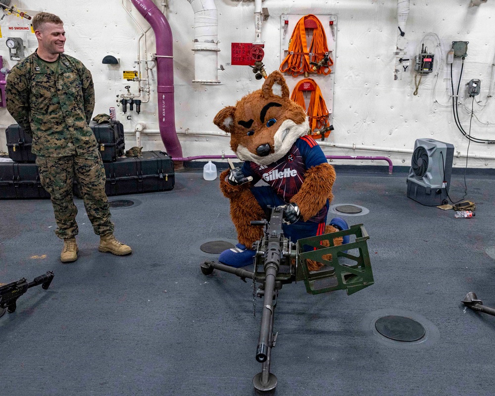 New England Mascot Slyde the Fox Visits USS Arlington