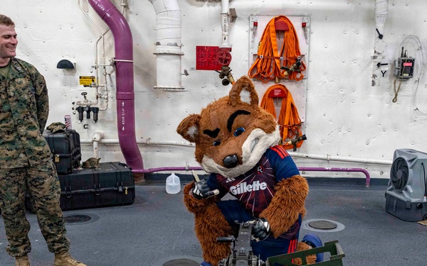 New England Mascot Slyde the Fox Visits USS Arlington
