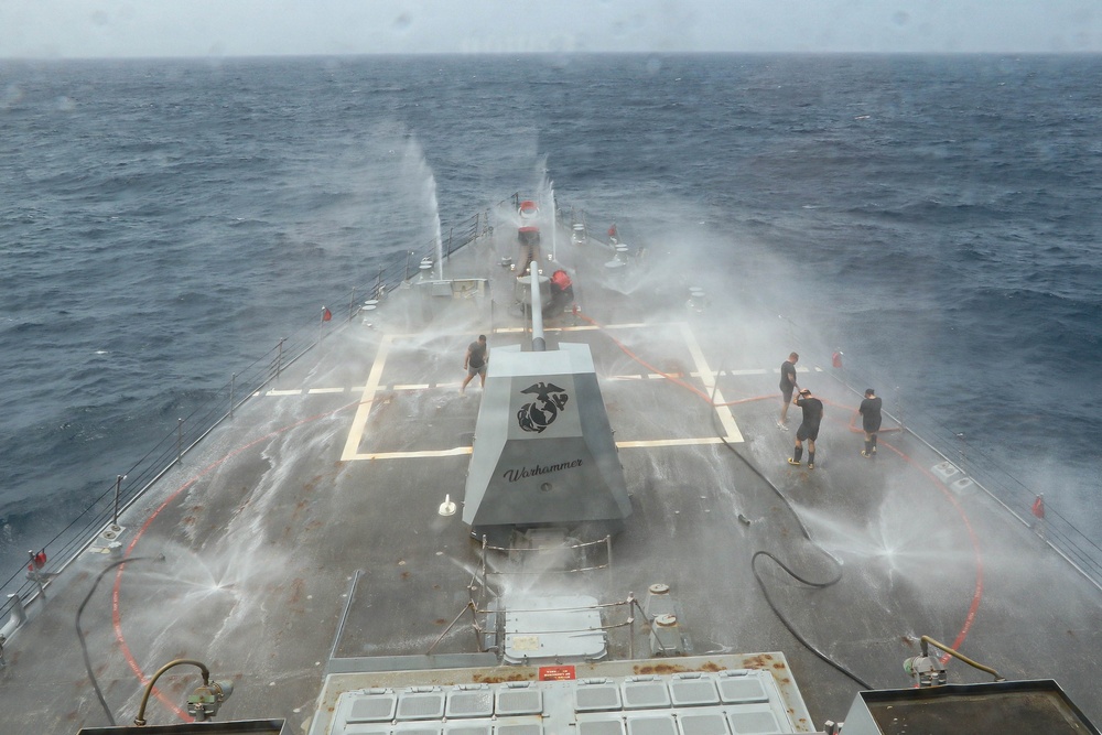 Frank E. Petersen Jr. Sailors Conduct a Counter Measure Wash Down