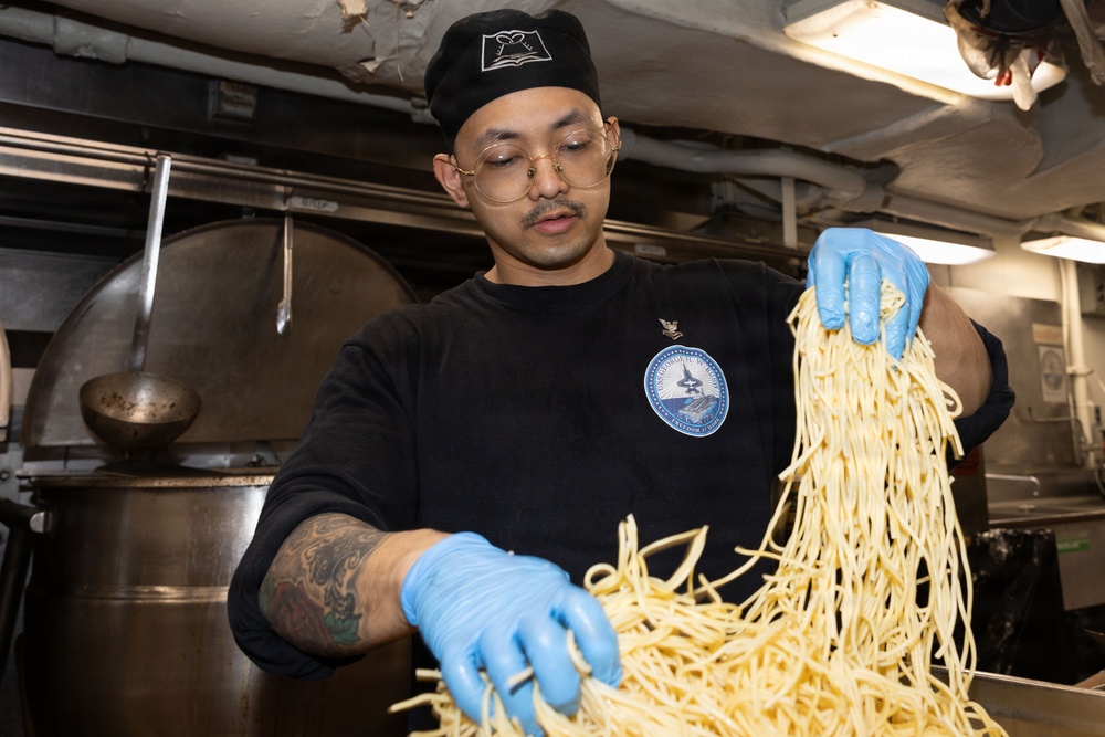 USS George H.W. Bush Sailors Conduct Food Preparation