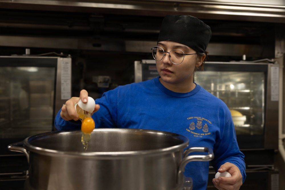 USS George H.W. Bush Sailors Conduct Food Preparation