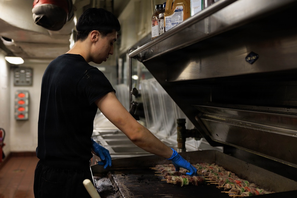 USS George H.W. Bush Sailors Conduct Food Preparation