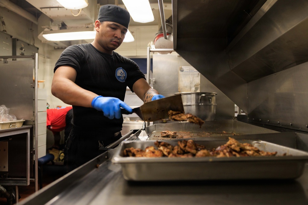 USS George H.W. Bush Sailors Conduct Food Preparation
