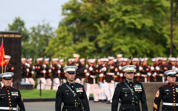 Brigadier General Brown hosts the Honorable Tim Kaine at a Sunset Parade
