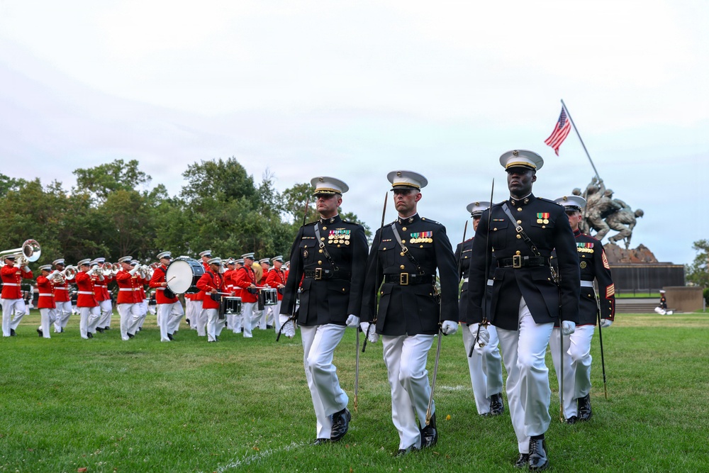 Brig. Gen. Shannon M. Brown hosts the Honorable Tim Kaine at Marine Barracks Washington's Sunset Parade