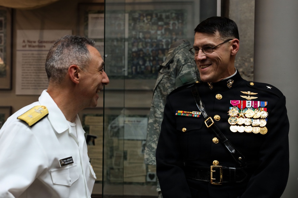 Brig. Gen. Shannon M. Brown hosts the Honorable Tim Kaine at Marine Barracks Washington's Sunset Parade